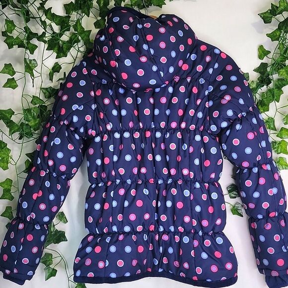 Lands'End. Blue Polka Dot Puffer Coat. Size 14. EUC - Picture 2 of 8